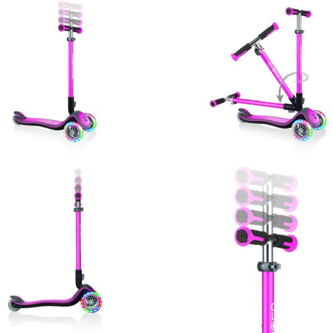 Globber Scooter Πατίνι Elite Deluxe Με Αναδίπλωση και Φωτισμό στους τροχούς Deep Pink (444-410)
