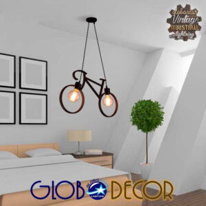 Vintage Κρεμαστό Φωτιστικό Οροφής Δίφωτο Μαύρο Μεταλλικό GloboStar BIKE BLACK 01213
