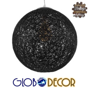 Vintage Κρεμαστό Φωτιστικό Οροφής Μονόφωτο Μαύρο Ξύλινο Ψάθινο Rattan Φ40 GloboStar OCEANA BLACK Φ40 01360