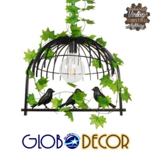 GloboStar® MIZU 01640 Vintage Industrial Κρεμαστό Φωτιστικό Οροφής Μονόφωτο Μαύρο Μεταλλικό Πλέγμα Μ48.5 x Π37.5 x Y42cm