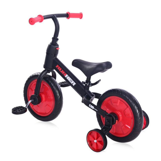 Παιδικό Ποδήλατο 2 σε 1 Ισορροπίας ή Με Πεντάλ + Βοηθητικές Ρόδες Runner Black and Red Lorelli 10410030008