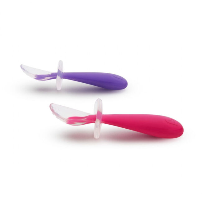 Εκπαιδευτικά Κουταλάκια Σιλικόνης 6m+ 2 Τεμάχια Gentle Training Silicone Spoons Pink-Purple Munchkin 11220
