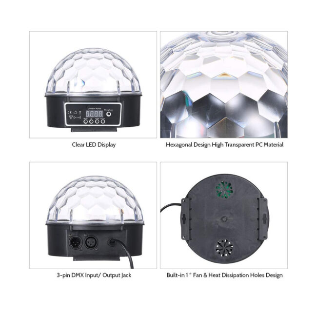 GloboStar® 79602 LED Party Disco Μπάλα με Περιστρεφόμενα Φωτορυθμικά Εφέ Πολύχρωμη RGB DMX512 20W με Sound Control Activated Εφέ και με Ασύρματο Χειριστήριο AC 230V IP20 Φ17 x Υ15cm