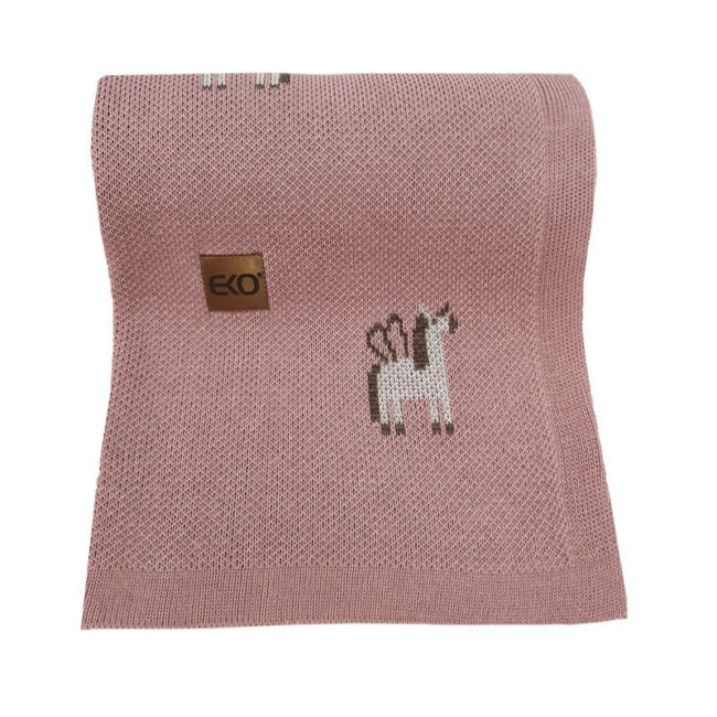 Βαμβακερή Πλεκτή Κουβέρτα Αγκαλιάς 100×80 cm Pink Unicorn Ekokids