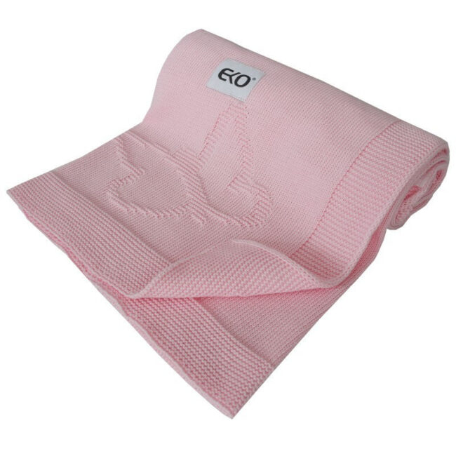 Βαμβακερή Πλεκτή Ανάγλυφη Κουβέρτα Αγκαλιάς 100×80 cm Pink Butterfly Ekokids