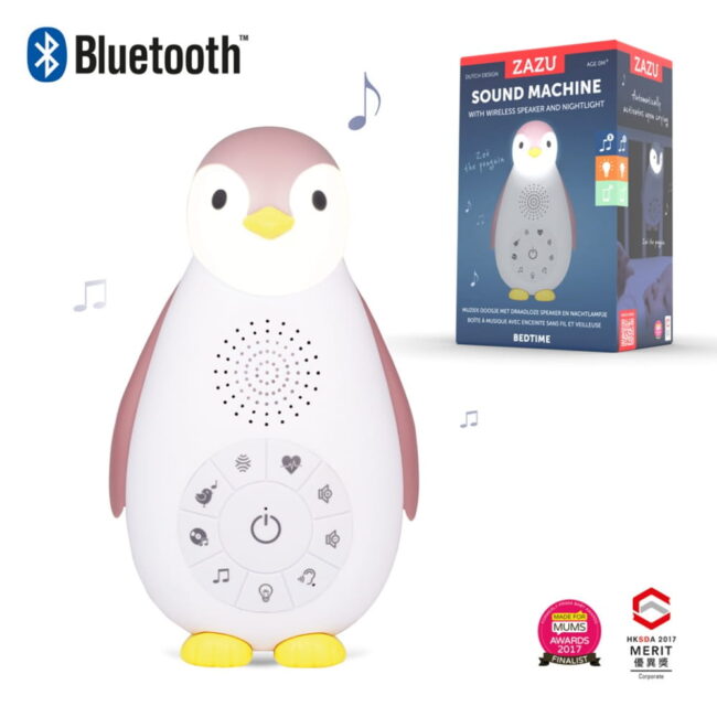 ZOE Πιγκουίνος Ύπνου Επαναφορτιζόμενoς Λευκοί Ήχοι με Φως Νυκτός Ηχείο Bluetooth Ροζ ZAZU